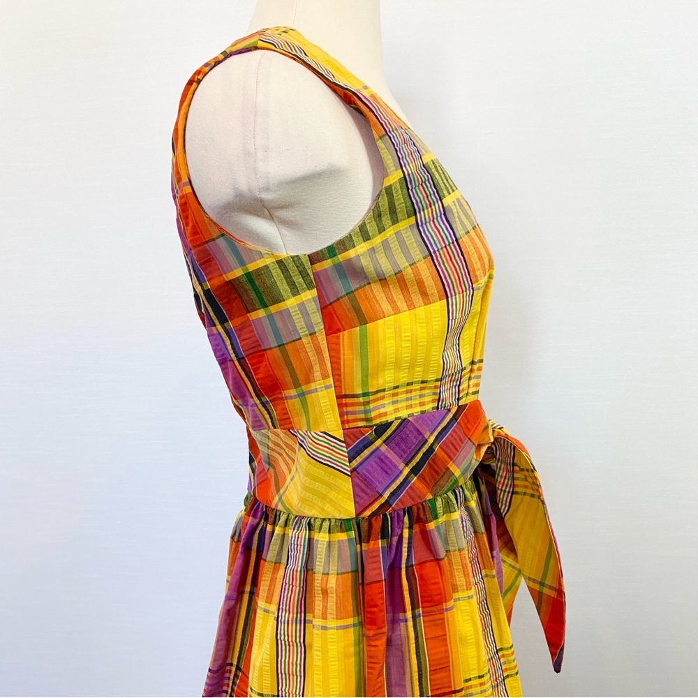 Vintage SWIRL Concept 70s Yellow Orange Madras Plaid Maxi Gown Long Column Dress - Picture 10 of 12